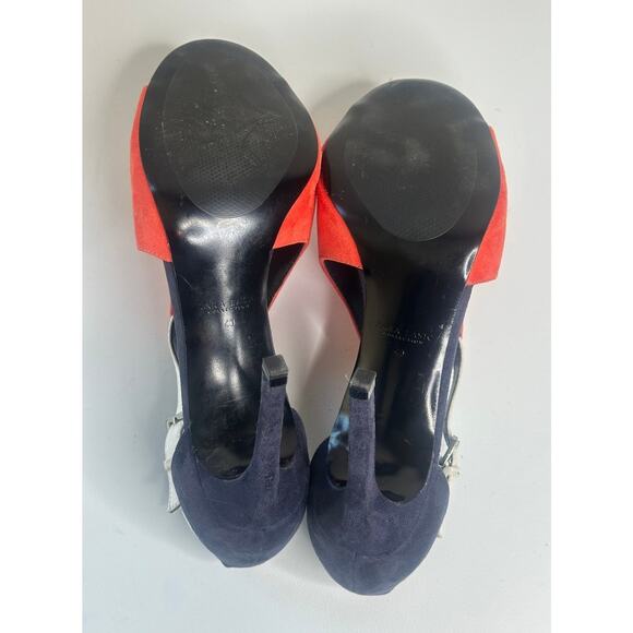 Zara Color Block Suede Stiletto Sandals Blue White Orange Open Toe Sexy 40 (9.5) - Picture 8 of 9